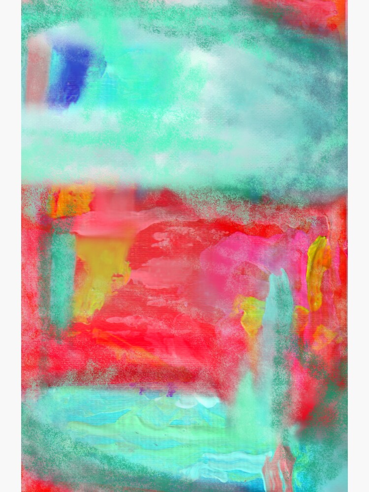 "Teal and Red Abstract Art, Painting and Digital Art" Sticker for Sale