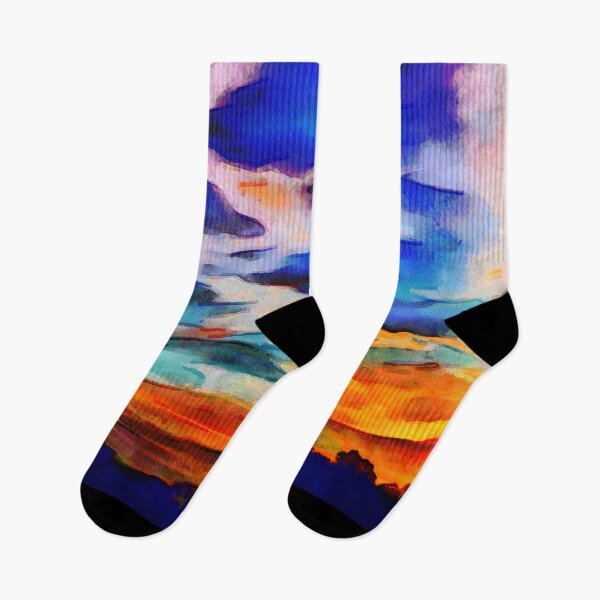 Item preview,  Watercolor clouded sunset  landscape with a palm tree (blue and orange) in French impressionists style designed and sold by AnnaMelekhina.