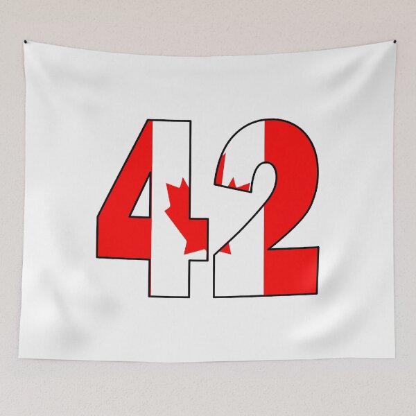 Item preview, Number 42 with Canadian flag on the background designed and sold by AllShirts21.