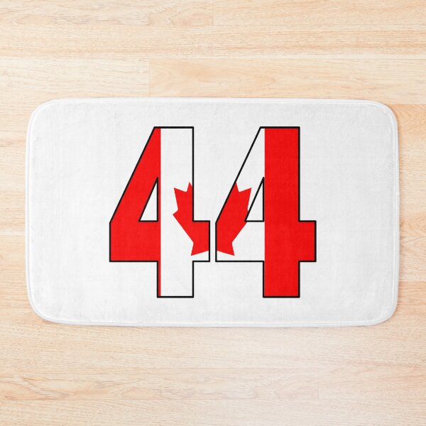 Artikelvorschau, Nummer 44 mit kanadischer Flagge im Hintergrund entworfen und verkauft von AllShirts21.