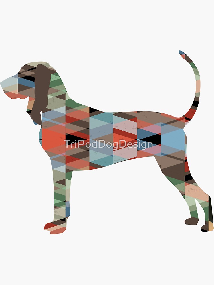 Thumbnail 3 of 3, Sticker, Black and Tan Coonhound Geometric Pattern Silhouette Plaid designed and sold by TriPodDogDesign.