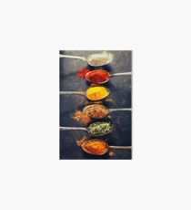 Colorful spices in metal spoons Art Board