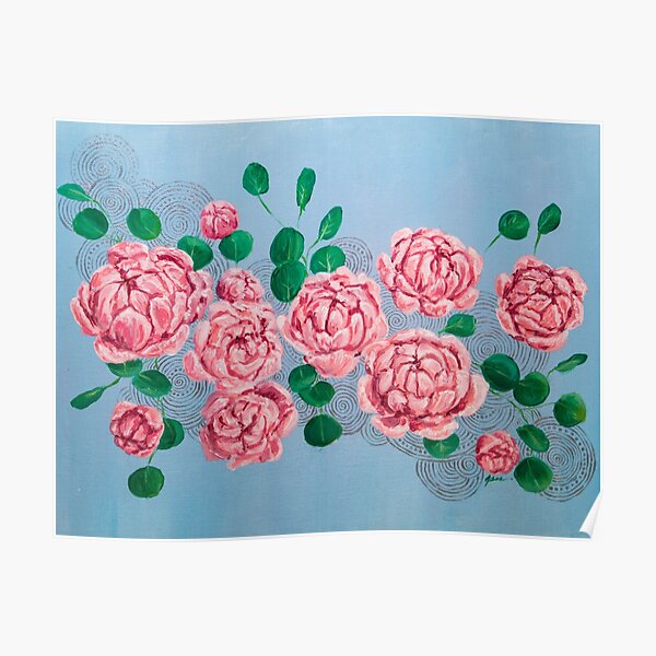 Peonies on Silver  Poster
