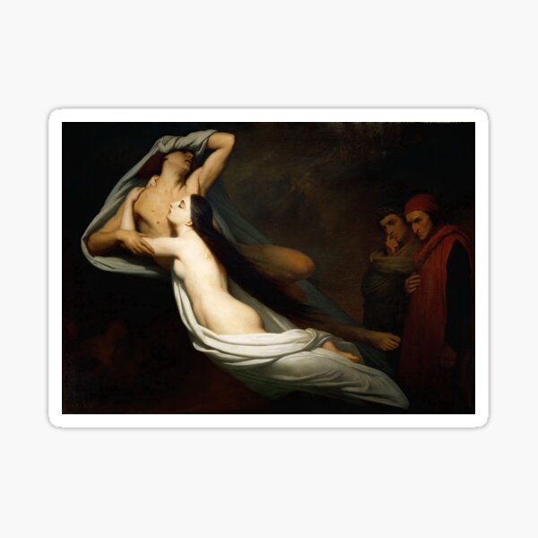 Ary Scheffer - Francesca da Rimini and Paolo Malatesta Appraised by Dante and Virgil, Romanticism Sticker