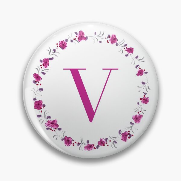 Item preview, Letter V monogram with fuchsia colored flowers and leaves designed and sold by Createlikeamom.
