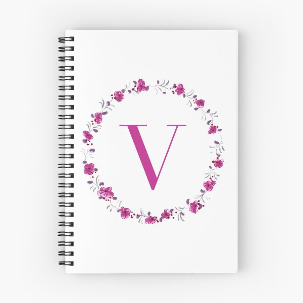 Item preview, Letter V monogram with fuchsia colored flowers and leaves designed and sold by Createlikeamom.