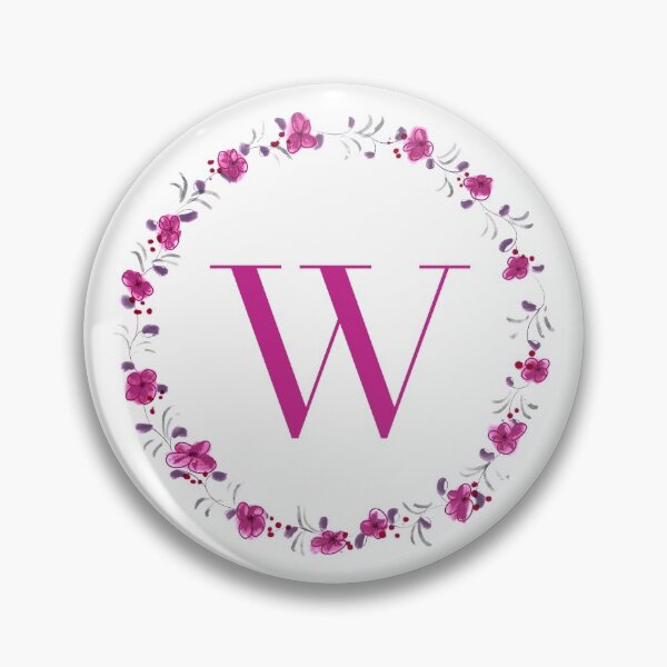 Item preview, Letter W monogram with fuchsia colored flowers and leaves designed and sold by Createlikeamom.