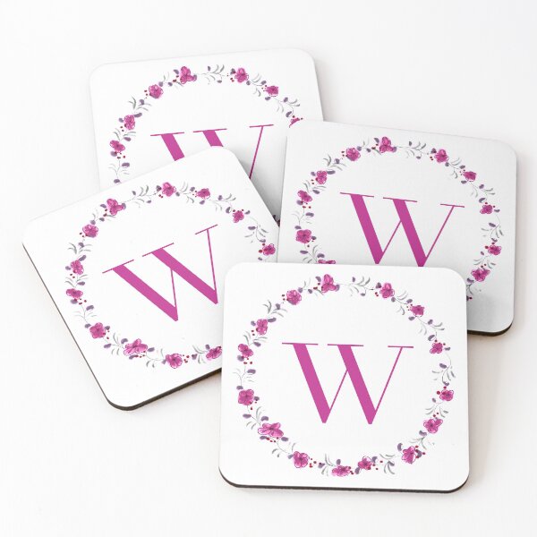 Item preview, Letter W monogram with fuchsia colored flowers and leaves designed and sold by Createlikeamom.