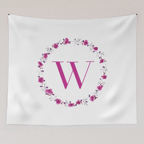 Item preview, Letter W monogram with fuchsia colored flowers and leaves designed and sold by Createlikeamom.