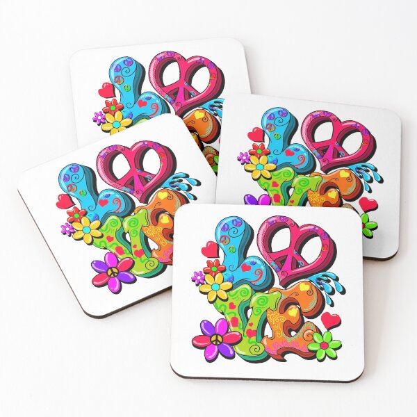 Item preview, LOVE retro hippie design with flowers, hearts, peace signs designed and sold by TeeThePeople.