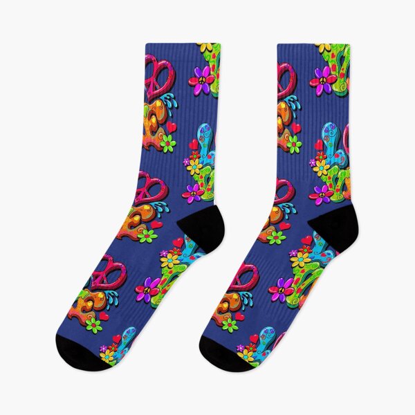 Item preview, LOVE retro hippie design with flowers, hearts, peace signs designed and sold by TeeThePeople.