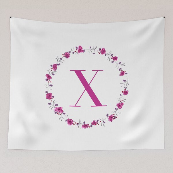 Item preview, Letter X monogram with fuchsia colored flowers and leaves designed and sold by Createlikeamom.