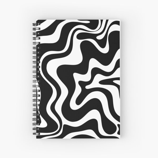 Liquid Swirl Retro Abstract Pattern in Black and White Spiral Notebook