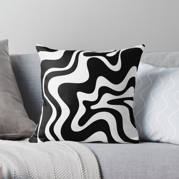 Liquid Swirl Retro Abstract Pattern in Black and White Throw Pillow