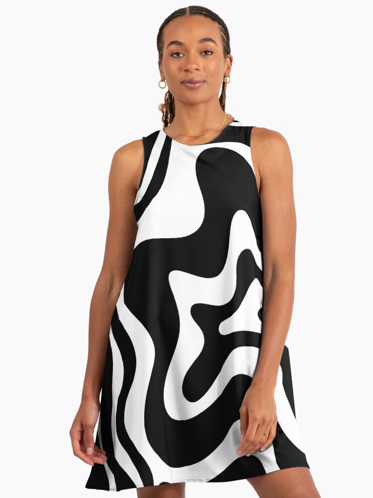 black and white abstract dress Black/White Colorblock Asymmetrical Dress L/XL