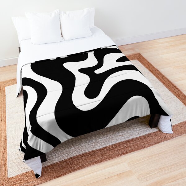 Liquid Swirl Retro Abstract Pattern in Black and White Comforter
