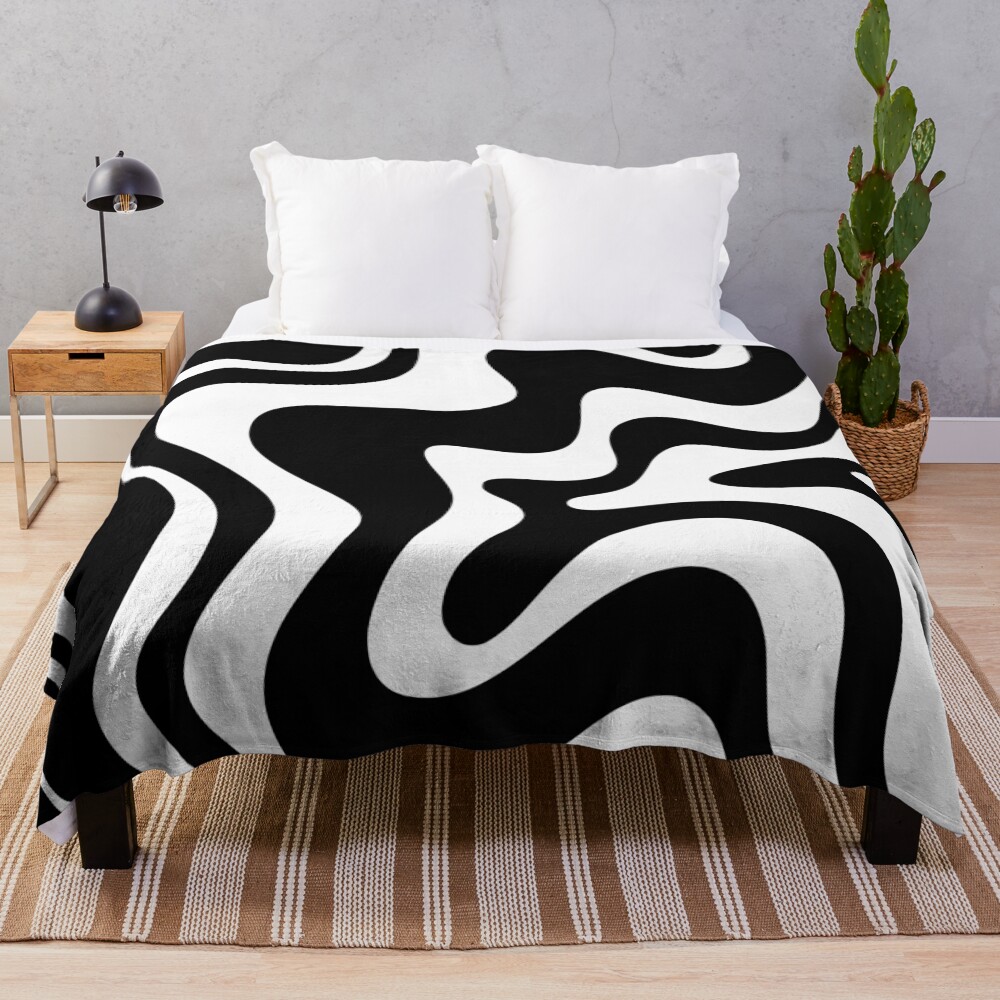 Liquid Swirl Retro Abstract Pattern in Black and White Throw Blanket