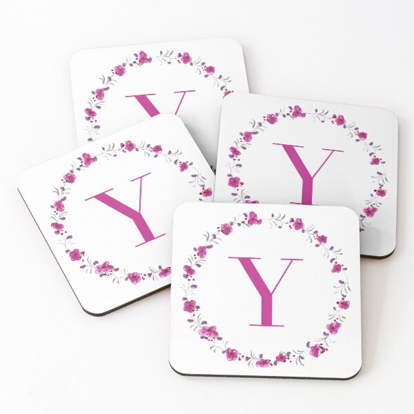 Item preview, Letter Y monogram with fuchsia colored flowers and leaves designed and sold by Createlikeamom.