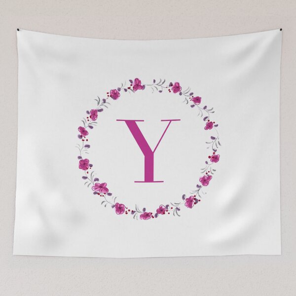 Item preview, Letter Y monogram with fuchsia colored flowers and leaves designed and sold by Createlikeamom.