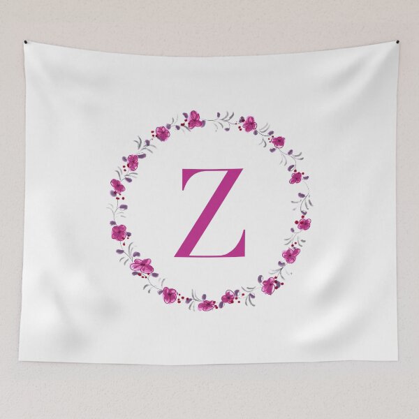 Item preview, Letter Z monogram with fuchsia colored flowers and leaves designed and sold by Createlikeamom.