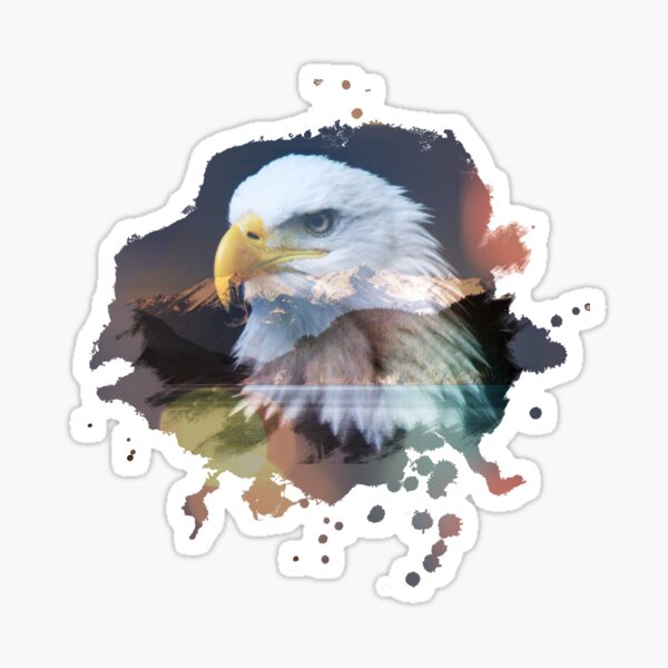 Eagle Double exposure Mountain Scene Sticker