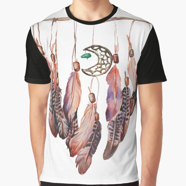 Hanging Feathers with half moon Graphic T-Shirt