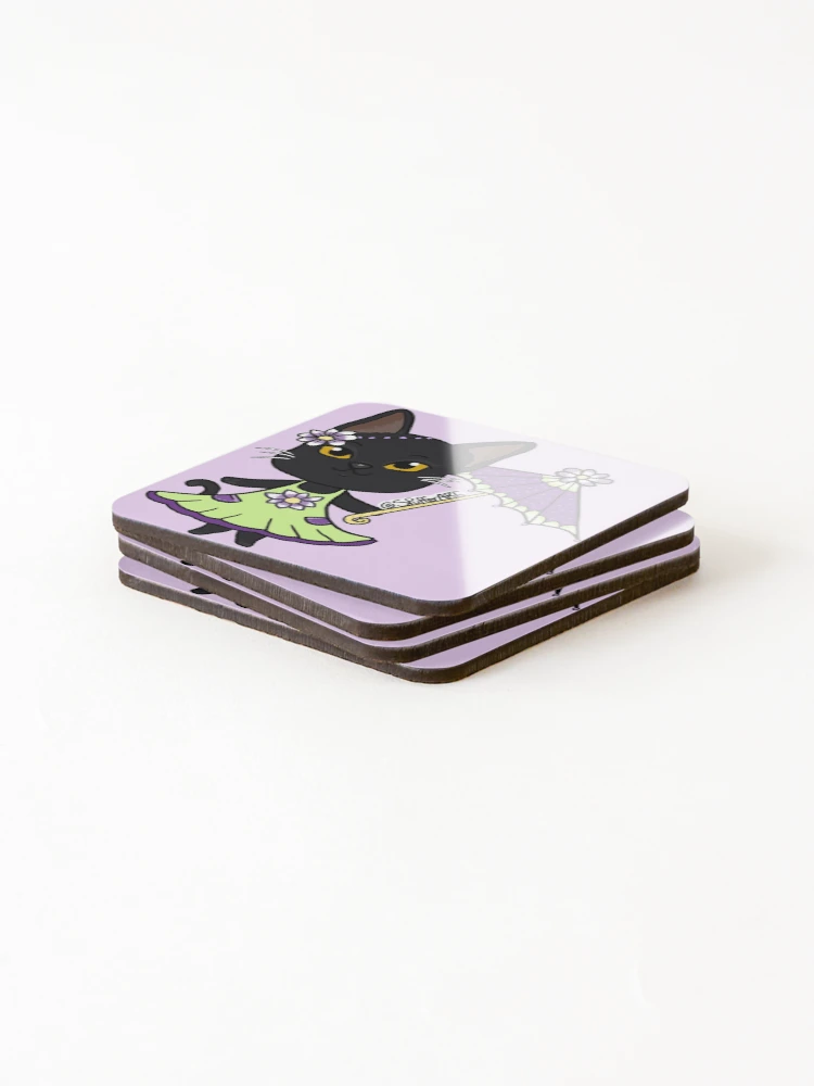 Thumbnail 4 of 5, Coasters (Set of 4), Spring Time Black Kitty Cat designed and sold by SPufferART.