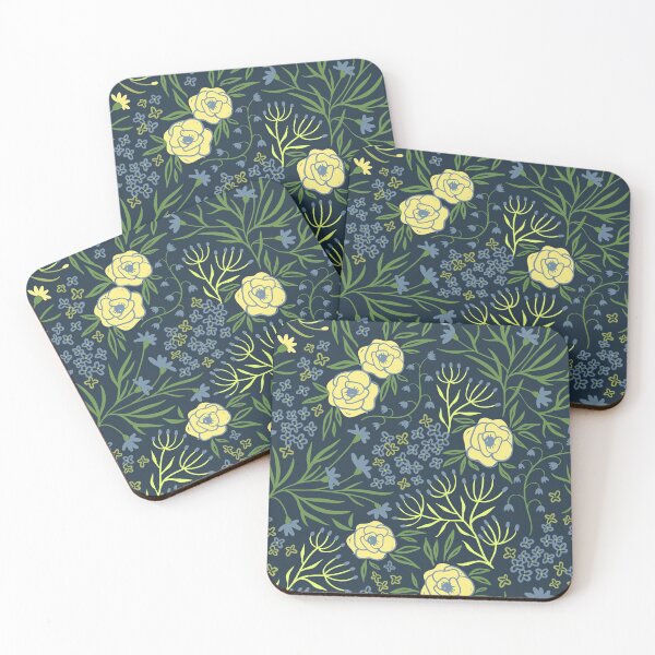 Item preview, Preppy Yellow Rose Light Blue Delphinium Night Navy Dark Floral designed and sold by IamTrending.