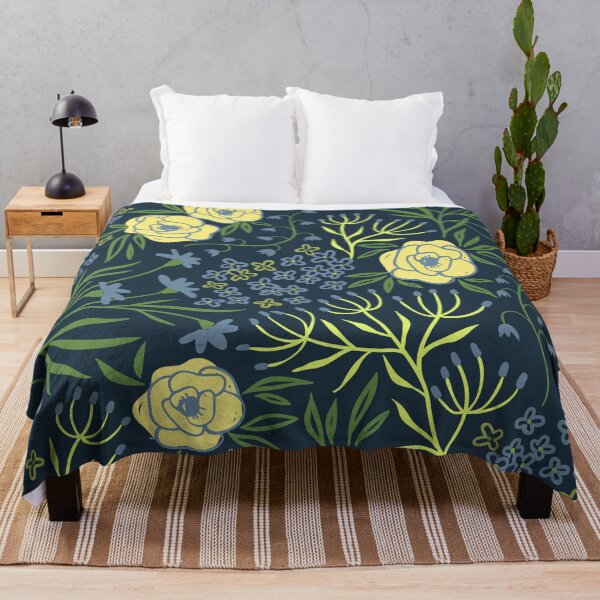 Item preview, Preppy Yellow Rose Light Blue Delphinium Night Navy Dark Floral designed and sold by IamTrending.