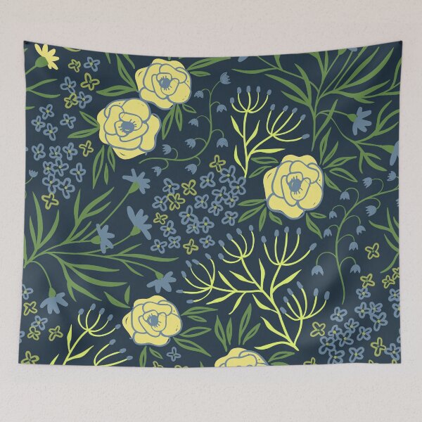 Item preview, Preppy Yellow Rose Light Blue Delphinium Night Navy Dark Floral designed and sold by IamTrending.