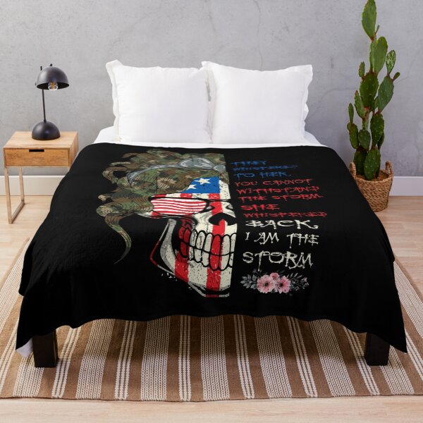 Item preview, They Whispered To Her You Cannot Withstand The Storm She Whispered Back I Am The Storm Crazy Skull Lady USA Flag designed and sold by BaseStore.
