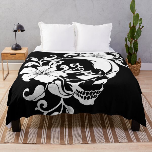 Item preview, Black And White Hibiscus And Masked Skull designed and sold by M-Carylon.
