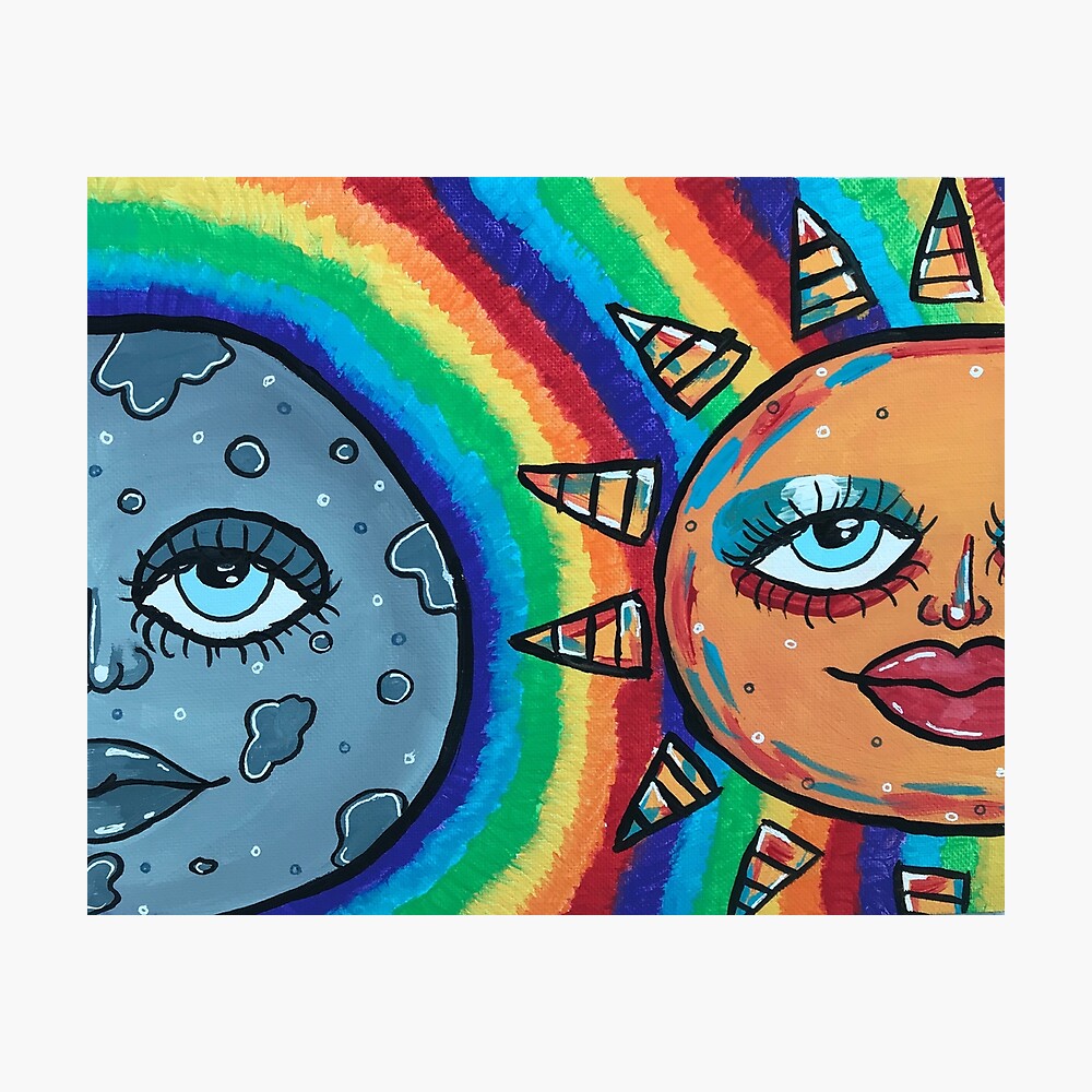 Trippy Sun And Moon Poster By Measartshop Redbubble