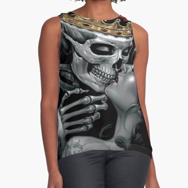 WOMENS LUCKY 13 BONE CORSET SCOOP NECK PUNK TATTOO GOTH SHIRT S M L XL XXL