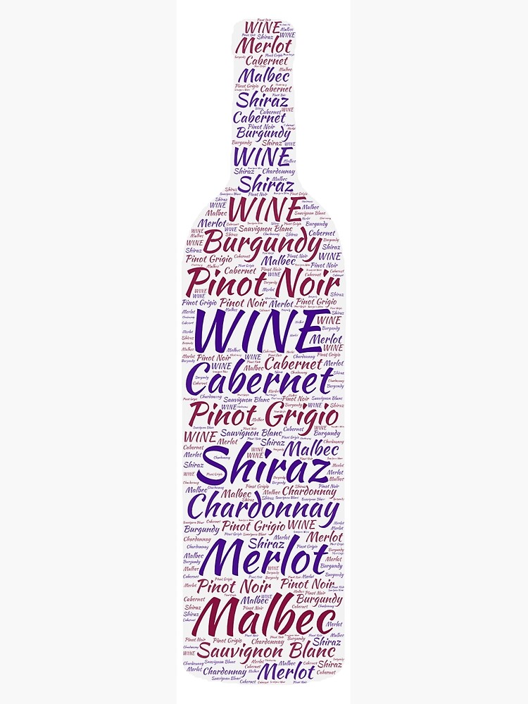 "Wine Bottle Shape Filled With Names of Wines Word Art" Poster by