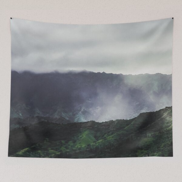 Item preview, green tropical mountains with foggy sky at Kauai, Hawaii, USA designed and sold by Mrvell.
