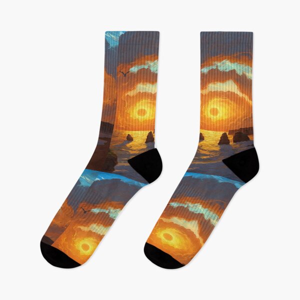 Item preview, Clouded sunset painting design - find me at the beach, sunrise, sun sunset, gold - poster, prints designed and sold by Alessandro Portavoce.