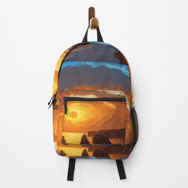 Item preview, Clouded sunset painting design - find me at the beach, sunrise, sun sunset, gold - poster, prints designed and sold by Alessandro Portavoce.