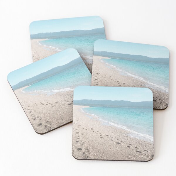 Item preview, White sandy beach with blue sea, mountains in the back designed and sold by Melissa Peltenburg.