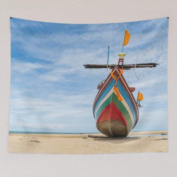 Item preview, Fishing Boat On The Beach With Blue Sky Landscape designed and sold by JTS STORE.