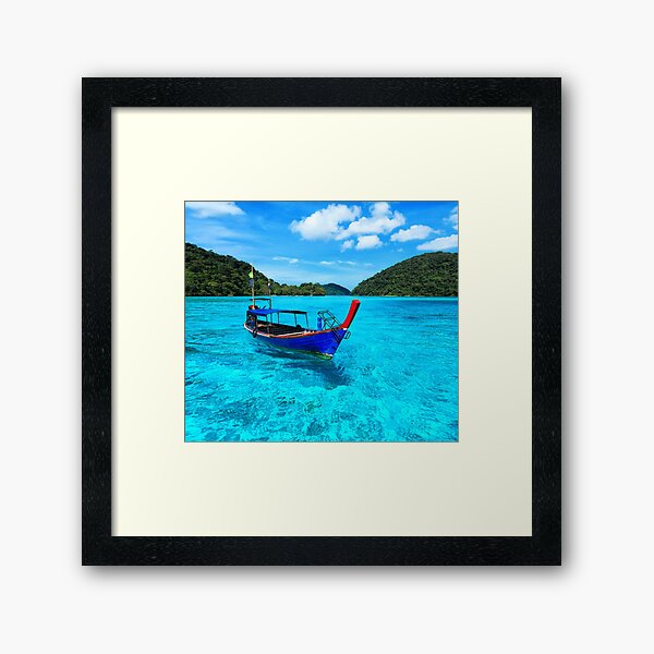 Thailand Longtail Boat On Clear Sea Landscape Framed Art Print
