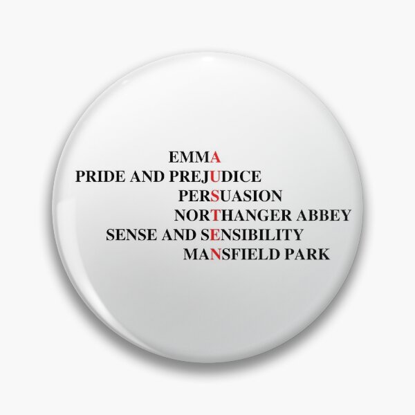 Item preview, Jane Austen novels listed in text form with highlighted author name  designed and sold by itinerist.