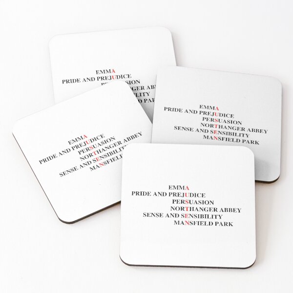 Item preview, Jane Austen novels listed in text form with highlighted author name  designed and sold by itinerist.