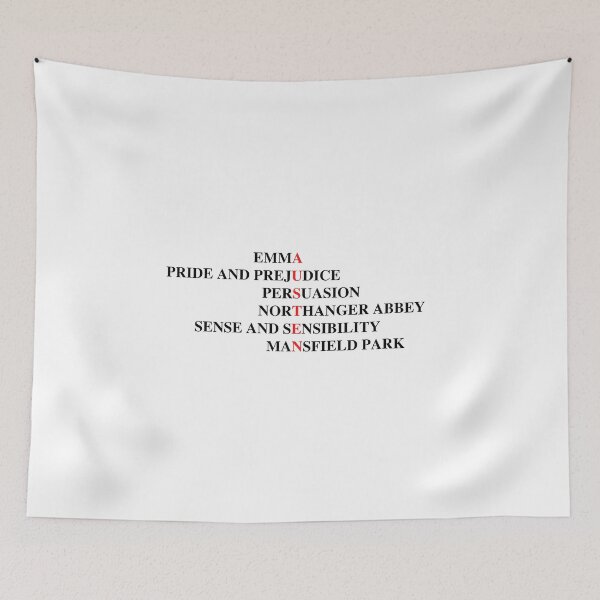 Item preview, Jane Austen novels listed in text form with highlighted author name  designed and sold by itinerist.