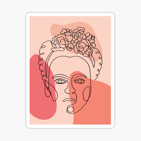 Frida Kahlo Abstract Line Art, Coral Orange Peach, Continuous Line Drawing Sticker