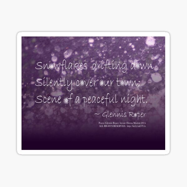Snowflakes Drifting down haiku, purple texture Sticker