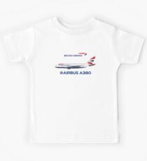 Illustration of British Airways Airbus A380 - White Version Kids Tee
