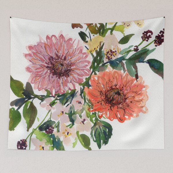 Item preview, dahlia/foxglove/phlox in watercolor designed and sold by kosarandrea.