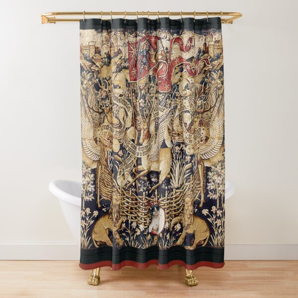 Item preview, WINGED STAGS WITH LIONS,COATS OF ARMS OF BOURBON FAMILY Royal French Heraldic Tapestry With Saint Michael Flag designed and sold by BulganLumini.