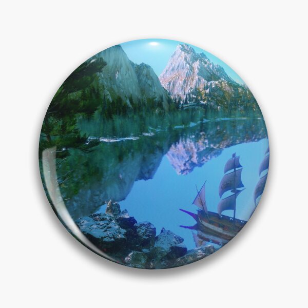 Item preview, Ship in mountain water designed and sold by leaverealityart.
